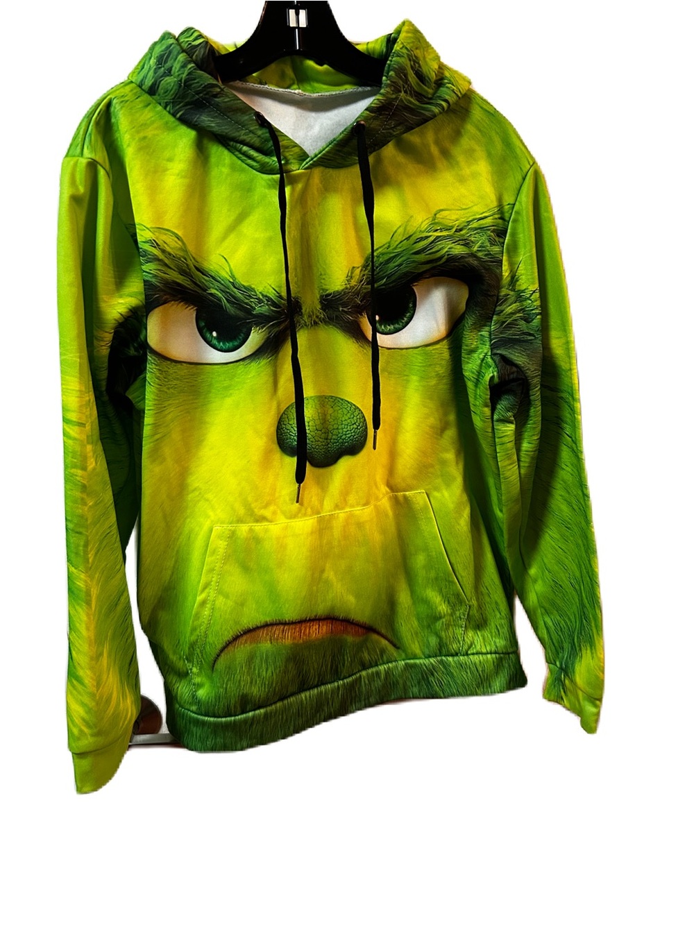 Green Grinch Face Pullover Hoodie - Men Sweatshirt SZ MED. EC